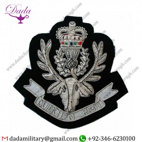 Wholesale Suppliers Queens Own Highlanders, Blazer Badge Wire Bullion Badge 10.5cm X 10