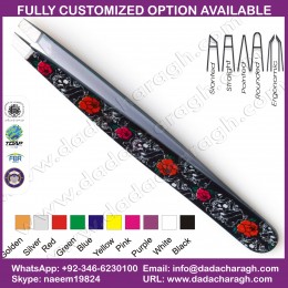 REB FLOWER AND BLACK PATTERN TWEEZER,EYEBROW TWEEZER,SLANT TIP TWEEZER