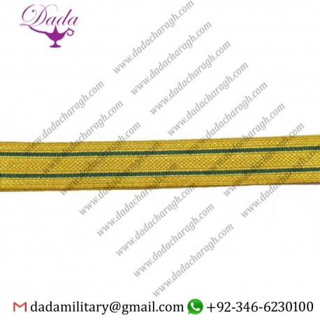 25 Mm Braid Lace Gold Metallic Mylar With 2 Green Strips Line Trim