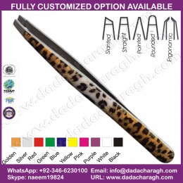SLANTED BROWN PATTERN TWEEZER,SLANTED TWEEZER,ARTISAN TWEEZER CHEETAH PRINT