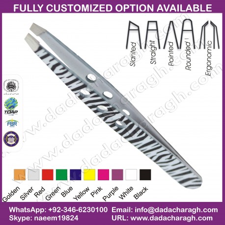 SLANTED ZEBRA PATTERN WITH HOLE 2018 STAINLESS STEEL SLANTED EYEBROW TWEEZER