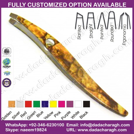YELLOW PATTERN EYEBROW TWEEZER,STAINESS STEEL CURVED TWEEZER