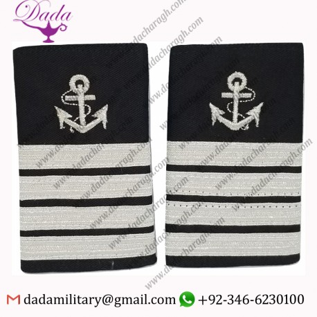 Soft Shoulder board Epulette Captain Shoulder Boards Epaulets - Silver Anchor & Four Bars