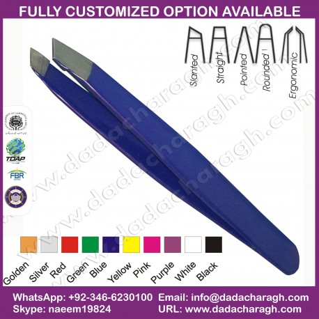 BRAND STAINLESS STEEL TWEEZER,BLUE TWEEZER,SLANT TIP TWEEZER