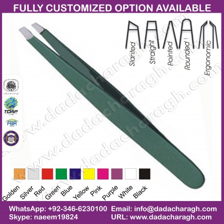COLOR COATED EYEBROW TWEEZERS,GREEN TWEEZER,SURGICAL TWEEZER