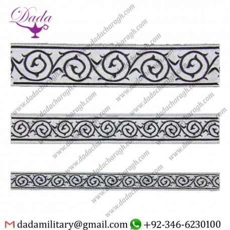 Golgotha black with silver Damascus skyblue with silver gallon lace trim braid