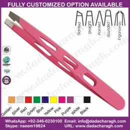 PINK WITH HOLE TWEEZER, EYEBROW STAINLESS STEEL TWEEZER