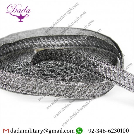 dark Silver Morrow Braid Geometric  Pattern Bullion Braid Trim