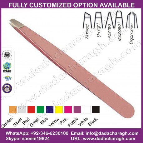 ROSE GOLD COLOR TWEEZER,SLANT TIP  STAINLESS STEEL EYEBROW TWEEZERS