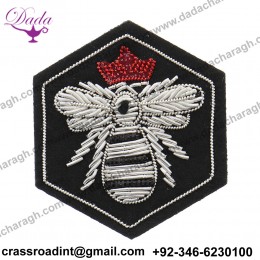 China Crown Bee Hand Embroidered Bullion Wire Badge