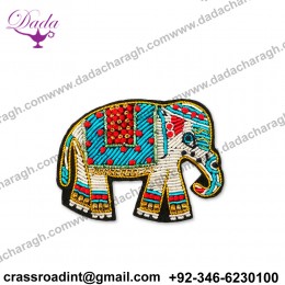 Elephant Bullion wire brooch pin hand embroidery brooch badges Bullion wire fashion jacket Indian China embroidered patches