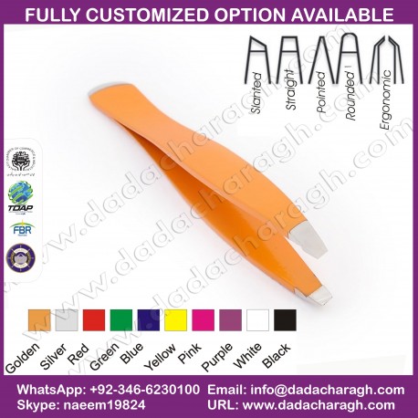 TWEEZERS WITH  SLANT TIP - DUAL PURPOSE EYEBROW GROOMING PRODUCT (ORANGE)