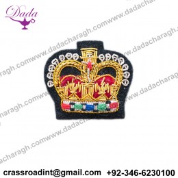 Little Hand-Crafted Crown Appliques with Bullion Red Green & Blue 1½  x1¼ inch