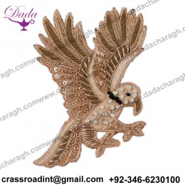Large Sparkling Gold Flying Bird Sewing Applique Dense Bullions & Sequins. 5”x3 inch