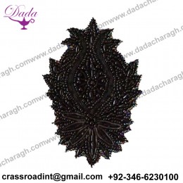 Large, Hand-Beaded Applique. Black & Iridescent