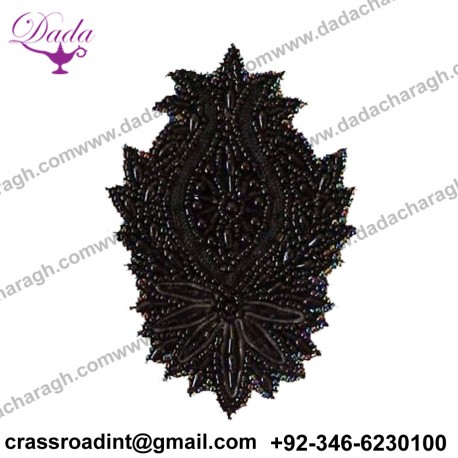 Large, Hand-Beaded Applique. Black & Iridescent