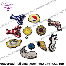 DIY 3D Hand embroidered badges Marine organism hippocampus shell Armband applique for Coat Trousers Bag Brooch