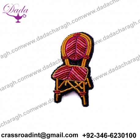 Pub Chair Pin Bullion Wire Brooch Pin Hand Embroidery Brooch Badges Bullion Wire Fashion Jacket  Embroidered Patches
