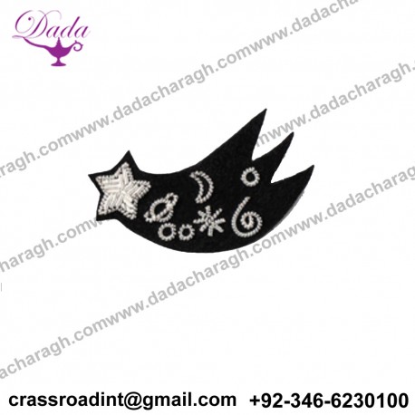 Shooting Star Bullion Wire Brooch Pin Hand Embroidery Brooch Badges Bullion Wire Fashion Jacket Embroidered Patches