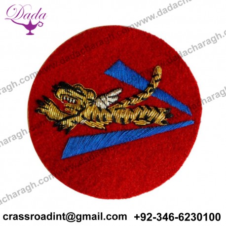Roaring Tiger Design Hand Made Bullion Wire Embroidery Badge Red Color