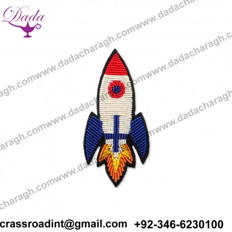 Rocket bullion Wire Brooch Pin Hand Embroidery Brooch Badges Bullion Wire Fashion Jacket Embroidered Patches