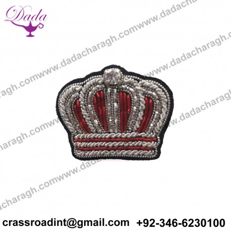 Royal Crown Bullion Wire Brooch Pin Hand Embroidery Brooch Badges Bullion Wire Fashion Jacket Embroidered Patches