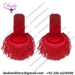 Red Silk Epaulettes Fringe Marching Band Epaulette With Button Hole