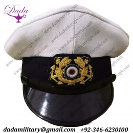 Embroidery Badge German Navy White Cotton Cap With Bullion Embroidery