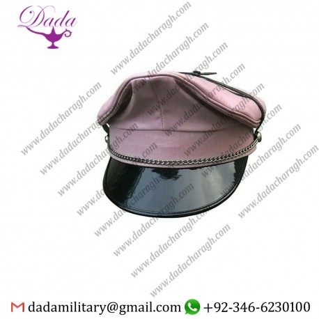 Pink Cowhide Leather Biker, peaked, muir, army, police, gay Chain Cap