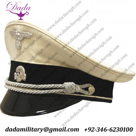 Uniform German Cap, Allgemeine SS Officers White Visor Cap, White Piped
