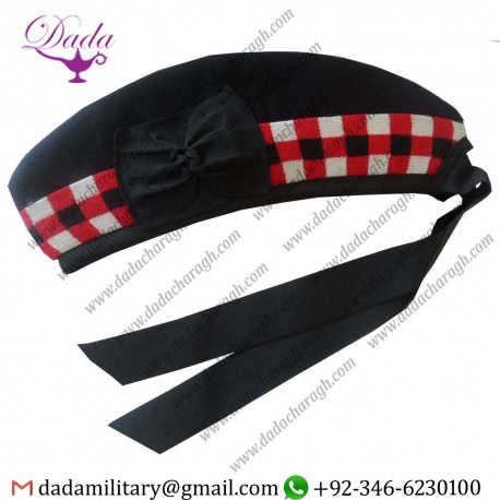 Red & White & Black Diced, Red POM, Regiment Of Scotland, RRS Scottish Glengarry