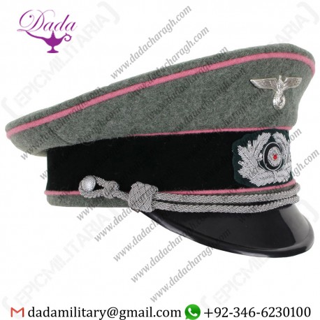 Visor Cap, German Army Officer Visor Cap - Pink Piping