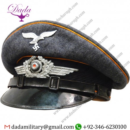Visor Cap, German Luftwaffe Em Visor Cap Golden Yellow Piping