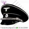 Visor Cap, German Third Reich Allgemeine SS Officer Visor Cap, Black , White Piping, Economy Model