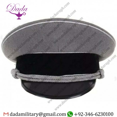 WW2 German Waffen SS Officer Visor Cap - Stone Grey with Silver Piping Cap