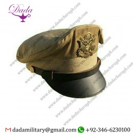 WW2 Khaki Visor Cap US Army Officers Crusher Service , Hat
