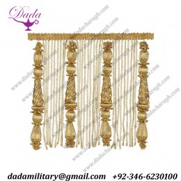 Wood Beads and Bullion wire Fringed ringlet cuffs,Metal thread