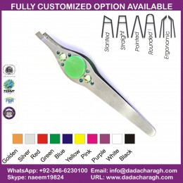 EYEBROW TWEEZER WITH GREEN SOFT GRIP,SLANTED TWEEZER