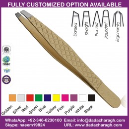 GOLD SERIES EYEBROW SLANTED TWEEZER, DAIMOND GRIP TWEEZER