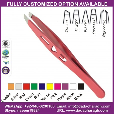PROFESSIONAL BEAUTY MAKEUP STAINLESS STEEL SLANT TIP EYEBROW TWEEZER, RED COLOUR I LOVE U DESIGN TWEEZER