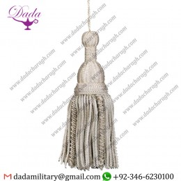 French Braided Hot Sale Silver Bullion Tassel For Uniform Silver Bullion Metallic Tassels