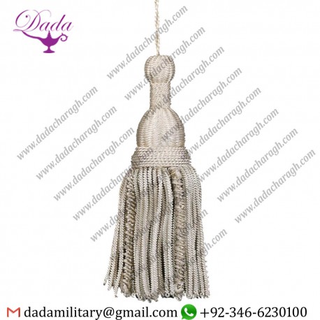 French Braided Hot Sale Silver Bullion Tassel For Uniform Silver Bullion Metallic Tassels