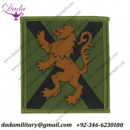 Royal Regiment Of Scotland Lion On Saltire On Olive Rectangle Woven Regimental cloth arm badge