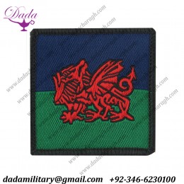 Royal Welsh Regiment Dragon On Blue Green Woven Regimental cloth arm badge
