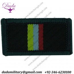 Small Arms School Corps Green Rectangle Vertical Red  Sky Blue Yellow Woven Regimental cloth arm badge