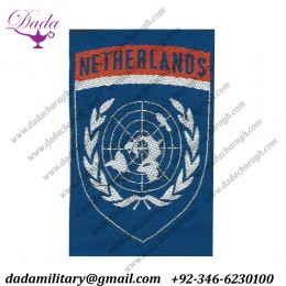 Netherlands United Nations Flash Netherlands Over White Globe On Blue Woven United Nations