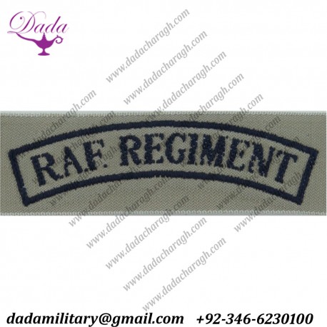 RAF Regiment Shoulder Title (1972 Tropical Pattern) Dark Blue On Sand Woven Air Force Branch Badge