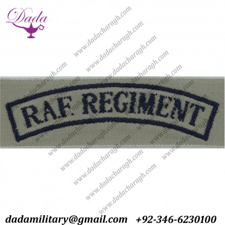 RAF Regiment Shoulder Title Tropical Pattern Dark Blue On Sand Woven Air Force Branch Badge