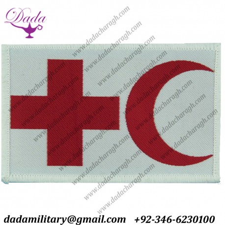 Red Cross & Red Crescent On White Rectangle Medic Badge Woven Balkan