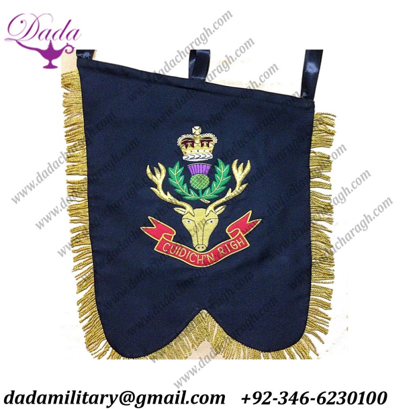 Pipe Banner Hand Embroidered Both Sides Custom Made Hand Bullion Wire